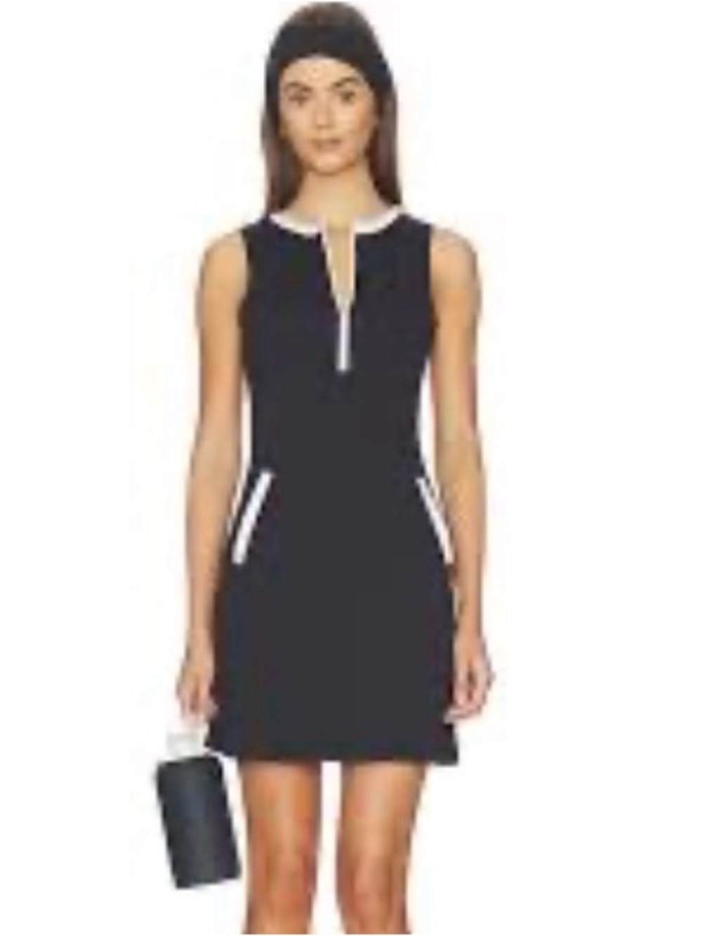 Sleek Black Mini Dress with White Trim #79